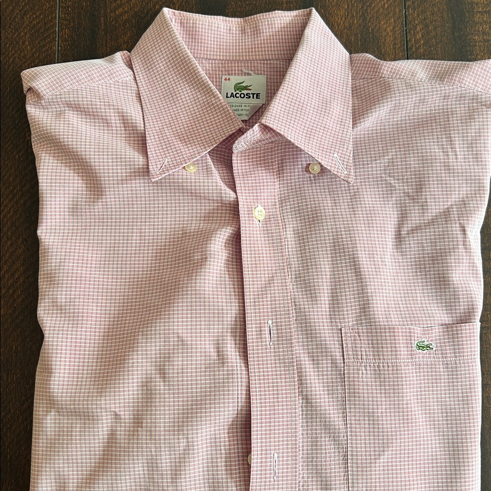 Lacoste Men's Pink Gingham Button Down Shirt
